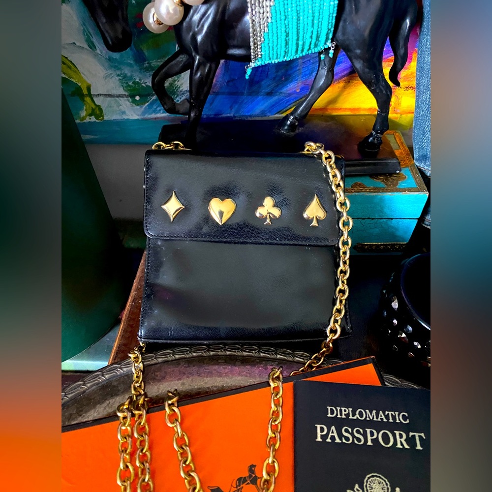 Rare Vintage SAKS FIFTH AVE Black crossbody Gold Card Suit Purse Shoulder Bag ❤️